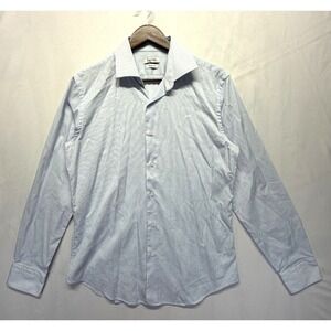 Nicola Dress Shirt Mens Large‎ 40-41 White Blue Striped Slim Fit Business Formal